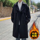 Zhongyan windbreaker men's autumn and winter Korean double-breasted long knee windbreaker men's large-size fashion brand plus cotton thickened jacket coat black plus cotton thickened 4XL recommended 200-220Jin [Jin equals 0.5 kg]