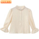 Girls' Western Sweet Little Fragrance Style Shirt 2025 Spring and Autumn Clothes Baby Girl Korean Princess Style Fashionable Bottoming Shirt Autumn Champagne Color 100