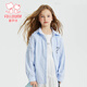 Fuluomi Spring and Autumn Girls' Sweet and Cool Versatile Loose Striped Shirt Blue Stripe 120