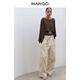 MANGO Bloom Series Women's Shirt 2026 Spring New French Style Round Neck Straight Three-quarter Sleeve Top Brown S