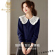 Lu Wang Lianxue doll collar knitted cardigan for women 2026 new early spring age-reducing short gray sweater fashionable bottoming shirt navy blue L 105-120Jin Jin equals 0.5 kg