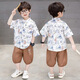 Ultraman boys summer Korean style graffiti shirt set 2025 new children's short-sleeved baby denim shorts two-piece set trendy white 90 cm