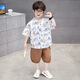 Ultraman boys summer Korean style graffiti shirt set 2025 new children's short-sleeved baby denim shorts two-piece set trendy white 90 cm