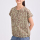 Colorless and odorless pottery shadow cocoon 26th summer new product pure cotton retro print short-sleeved shirt women's top antique brown M (36)
