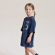 Yoona's mom girls 2026 spring and summer new distressed printed T-shirt dress children's retro dress baby princess dress navy blue ready stock 90