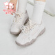 Fuluomi Spring and Autumn Girls Sweet Bow Casual Shoes Campus Versatile Moral Training Shoes Beige 35