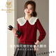 Lu Wang Lianxue doll collar knitted cardigan for women 2026 new early spring age-reducing short gray sweater fashionable bottoming shirt navy blue L 105-120Jin Jin equals 0.5 kg