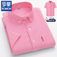 ROMON 100 pure cotton men's short-sleeved shirt for young and middle-aged casual cotton Oxford half-sleeved solid color shirt large size men's DXNJF-08 pink pocket style XL 130-145Jin Jin equals 0.5 kg