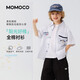 Mami Maka (MOMOCO) boys' short-sleeved shirt summer children's fashion versatile children's shirt blue and white 130
