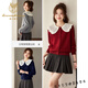 Lu Wang Lianxue doll collar knitted cardigan for women 2026 new early spring age-reducing short gray sweater fashionable bottoming shirt navy blue L 105-120Jin Jin equals 0.5 kg