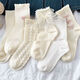 White socks for women summer cute socks lace Mary Jane with small leather shoes mid-calf socks for women spring and autumn flesh-colored big bow 1 pair 1 pair lace socks