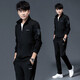 K-Boxing men's new sports suit men's spring and autumn casual sweatshirt running sportswear autumn and winter velvet thickened men's three-piece set N0689 Spring and Autumn black + long-sleeved T-shirt three-piece set M XL (175C)