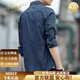 MHEF luxury genuine denim shirt spring new men's pure cotton loose long-sleeved tops trendy casual jacket for young and middle-aged people dark blue S 16538 (100-120Jin Jin is equal to less than 0.5 kg)