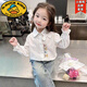 G.duck girls rabbit long-sleeved shirt autumn thin children's white shirt Korean style little girl spring and autumn casual white 120 cm