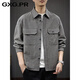 GXG.PR American retro linen breathable striped long-sleeved men's shirt autumn loose work shirt lapel jacket black M suitable weight 100-130Jin Jin equals 0.5 kg