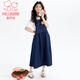 Fuluo Mi Girls Dress Summer New Fashionable and Western-style Loose Casual Denim Suspender Skirt for Big Girls Blue 160