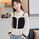 Girls' shirts, fashionable fake two-piece long-sleeved tops, spring and autumn children's baby doll shirts, new French style shirts, girls' patchwork shirts, size 120, recommended height 110cm