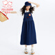 Fuluo Mi Girls Dress Summer New Fashionable and Western-style Loose Casual Denim Suspender Skirt for Big Girls Blue 160