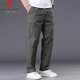 Pierre Cardin casual pants men's spring and summer pure cotton workwear straight pants men's loose wide-leg long pants men's military green XL