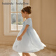 Balabala children's clothing girls skirt children's dress medium and large children 2026 new summer mesh skirt puff sleeves blue tone 00388 90