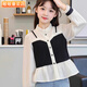 Girls' shirts, fashionable fake two-piece long-sleeved tops, spring and autumn children's baby doll shirts, new French style shirts, girls' patchwork shirts, size 120, recommended height 110cm