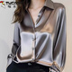 Woodpecker 2026 Spring and Autumn New High-end Gray Acetate Satin Shirt Women's Long-Sleeved Chic French Professional Shirt Gray XL