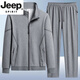 JEEP SPIRIT cotton casual sports suit men's business large size spring and autumn new stand-up collar cardigan jacket men's two-piece set B325-W3219 black leg bound spring and autumn style LM M 85-100Jin Jin equals 0.5 kg