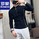 ROMON Korean style slim-fitting sweatshirt men's long-sleeved long-sleeved t-shirt men's casual stand-up collar zipper solid color underwear lining black M suitable for wear within 120Jin Jin equals 0.5kg