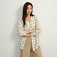 Sudian (WHiteALLUSION) retro plaid long-sleeved shirt 2026 spring new style relaxed casual off-shoulder loose commuting top 5928