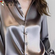 Woodpecker 2026 Spring and Autumn New High-end Gray Acetate Satin Shirt Women's Long-Sleeved Chic French Professional Shirt Gray XL