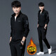 K-Boxing men's new sports suit men's spring and autumn casual sweatshirt running sportswear autumn and winter velvet thickened men's three-piece set N0689 Spring and Autumn black + long-sleeved T-shirt three-piece set M XL (175C)