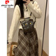 Chujing Maillard wears woolen plaid skirt 2025 autumn and winter new high-waisted slimming A-line mid-length skirt umbrella skirt coffee-colored plaid skirt-wool fabric XL