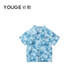 YOUGE Infant Ocean Whale Print Lapel Short Sleeve 2026 New Cute Loose T-shirt for Children and Middle School Tide Blue 90 cm
