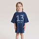 Yoona's mom girls 2026 spring and summer new distressed printed T-shirt dress children's retro dress baby princess dress navy blue ready stock 90