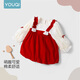 Youqi girls dress spring and autumn children's wear princess dress sweet and stylish one-year-old dress baby girl birthday dress red 73