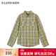 E LAND KIDS autumn new boys' college style pattern double patch pocket shirt OLIVE GREEN olive green/79 130 cm
