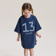 Yoona's mom girls 2026 spring and summer new distressed printed T-shirt dress children's retro dress baby princess dress navy blue ready stock 90