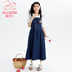 Fuluo Mi Girls Dress Summer New Fashionable and Western-style Loose Casual Denim Suspender Skirt for Big Girls Blue 160