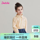 Disha children's clothing girls' shirts 2025 autumn children's versatile plaid shirt girls' tops yellow stripes 160
