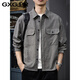 GXG.PR American retro linen breathable striped long-sleeved men's shirt autumn loose work shirt lapel jacket black M suitable weight 100-130Jin Jin equals 0.5 kg