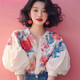 Lao Tangsen Jingdong Direct Purchase French Puff Sleeve Floral Short Sleeve Shirt Women's 26 New Shirt Women's L