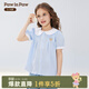 PawinPaw cartoon bear children's clothing 25 spring and summer new girls cute lapel short-sleeved shirt sweet Blue blue/50 120