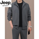JEEP SPIRIT high-end sports suit men's autumn 2026 new dad casual three-piece sweatshirt middle-aged and elderly suit men's autumn and winter khaki two-piece suit L recommended 100-120Jin Jin equals 0.5 kg