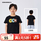 Converse children's clothing boys' short-sleeved T-shirt summer new printed tops children's casual T-shirt black 150/72 recommended height 140-152cm