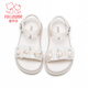 Fuluo Mi Girls Sandals 26 Summer New Sweet and Style Princess Shoes Little Girls Soft Sole Breathable Shoes Beige 30