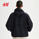 H&M Men's Jacket Summer New Lightweight Windproof Hooded Hydrophobic Nylon Windproof Hooded Jacket 1318393 Black M 175/100