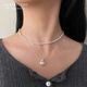 DL 1998 Fat Donglai same style true hemp pendant Princess Diana Australian white pearl necklace women's light luxury gray milk white clavicle chain silver snake Tahiti black suit (12mm earrings + 40CM pendant