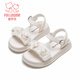 Fuluo Mi Girls Sandals 26 Summer New Sweet and Style Princess Shoes Little Girls Soft Sole Breathable Shoes Beige 30