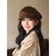 Shijanu Korean Retro Corduroy Newsboy Cap Brown Irregular Wide Brim Beret Khaki One Size (55-59cm) Adjustable