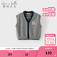 DAVE&BELLA children's sweater vest 2026 spring new pure cotton anti-static college style boys' vest top for medium and large children, floral gray, ready stock 110 cm (recommended height 100-110cm)